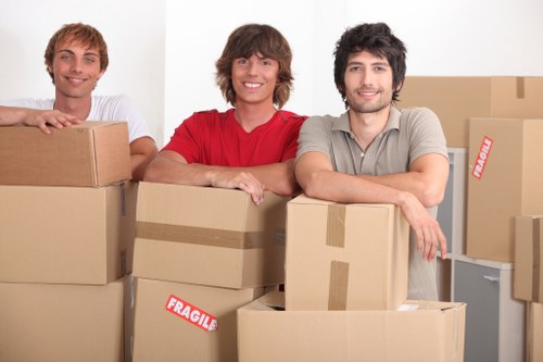 Packers organizing fragile household items for a move